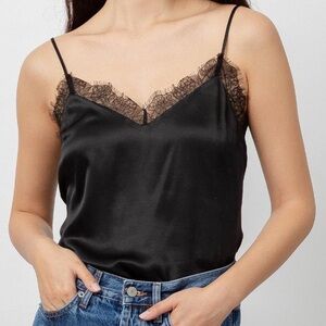 Rails Black Lace Trim Satin Tank - XL